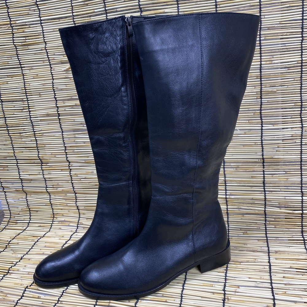Black Leather‎ Tall Boots Spring Step Womens Size 41 US 9.5-10 Fur Lined